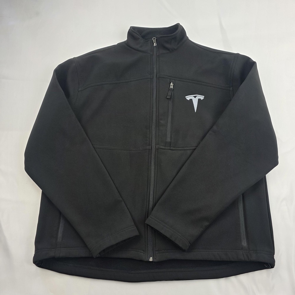 Fossa Jacket Mens XL Black Tesla Softshell Full Zip Fleece Lined Logos